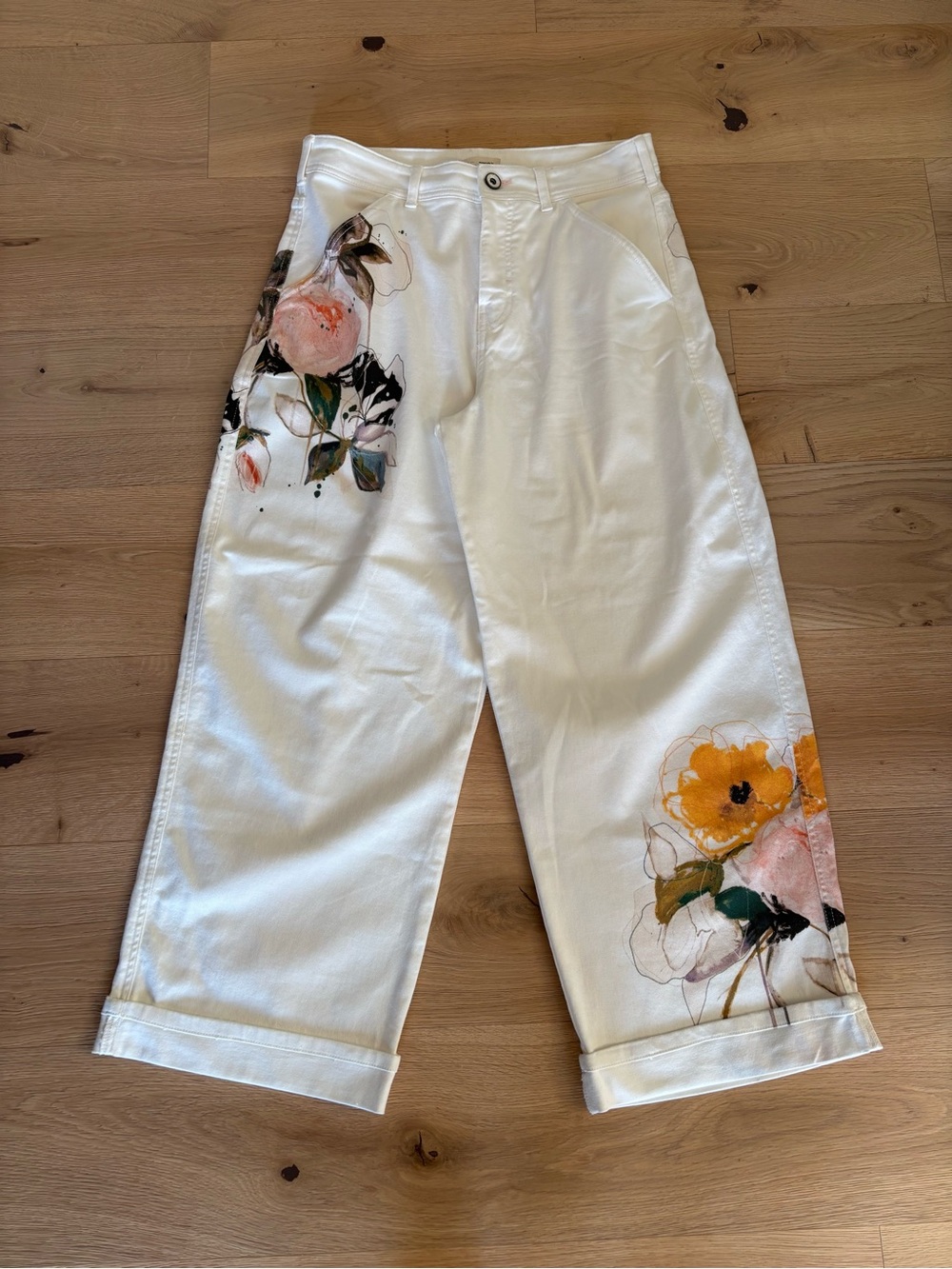 Leigh-Viner x Anthropologie Relaxed Cuff Wide Leg Trousers, Floral 30